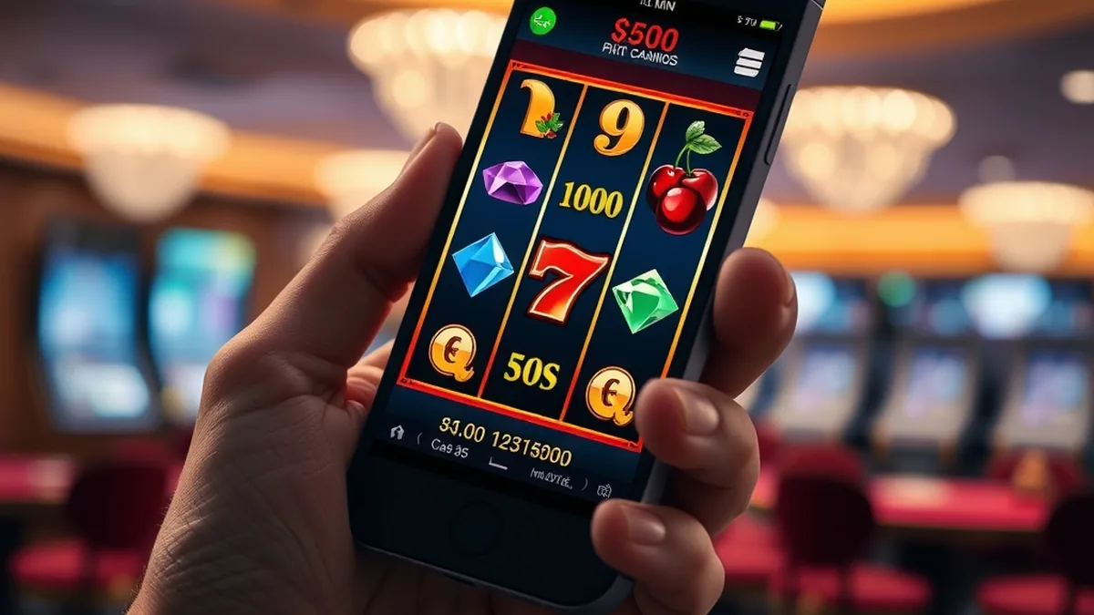Smartphone displaying glowing slot reels for the fatbet app mobile play
