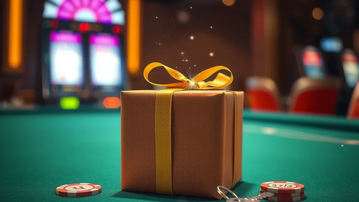 Gift box and free chips on casino table for fatbet no deposit bonus