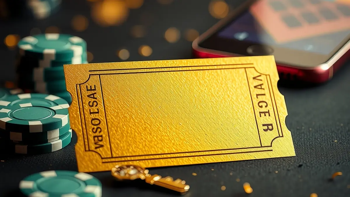 Golden voucher card with chips and key illustrating a fatbet promo code